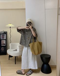 MIHOUSE复古文艺风棉质波点T恤女夏季 上衣 新款 宽松大版