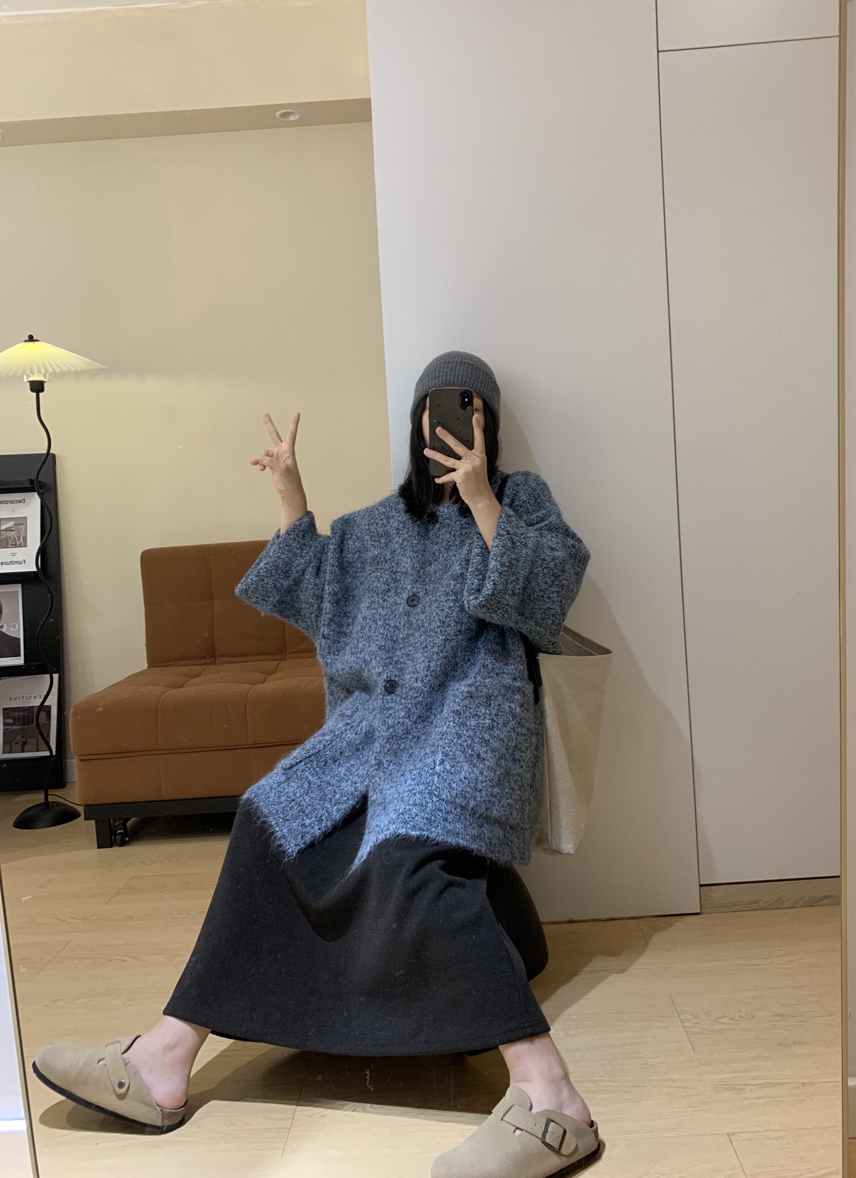 复古重工杂线圆领双排扣加厚毛衣针织开衫外套秋冬新品上衣女装