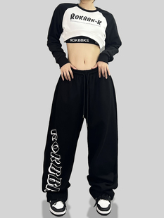 爵士舞jazz两穿抽绳卫裤 女街舞嘻哈hiphop长裤 街头潮牌运动裤 美式