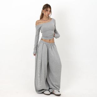 欧美街头嘻哈运动裤女重工烫钻显瘦宽松大板型抽绳两穿拖地休闲裤