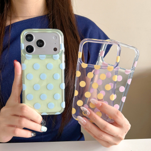 韩风ins简约半透彩色波点适用苹果iPhone171615ProMax手机壳15pro新款女16pro双层15全包16防摔保护套高级感