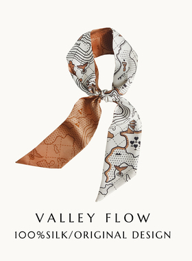 黑白米橙地图twill绑包包发带手柄送礼桑蚕真丝窄长条飘带小丝巾