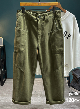 美式军绿色休闲裤男胖子宽松直筒长裤加肥加大码肥佬秋季工装裤潮
