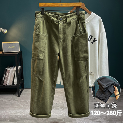 美式军绿色休闲裤男胖子宽松直筒