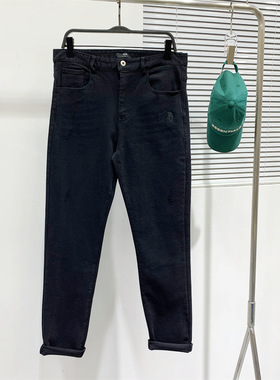 2022夏季新款男装时尚黑色修身B字母刺绣小脚牛仔裤男潮B2HAC2A02