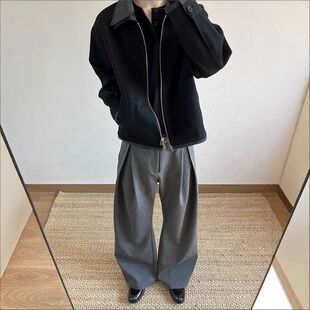 韩国 立体工字褶A字廓形弯刀西裤TR混纺通勤cleanfit垂坠休闲长裤