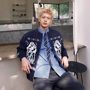 韩国 北极费尔岛1000G慵懒情侣厚cleanfit开衫毛衣外套展轩同款