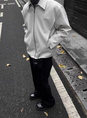 韩国cleanfit米灰色空气层飞边解构KI味质感休闲夹克短宽外套男女