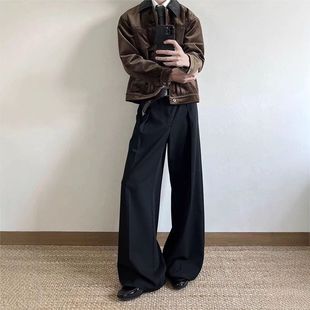 春秋宽松通勤直筒长裤 韩国 TR混纺立体分褶A字休闲阔腿垂感西裤