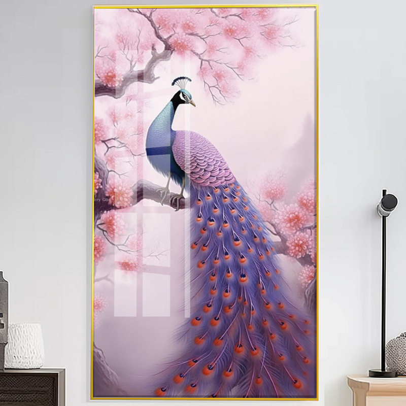 紫色孔雀十字绣钻石画新款玄关客厅精准印花满绣自己绣【非成品】