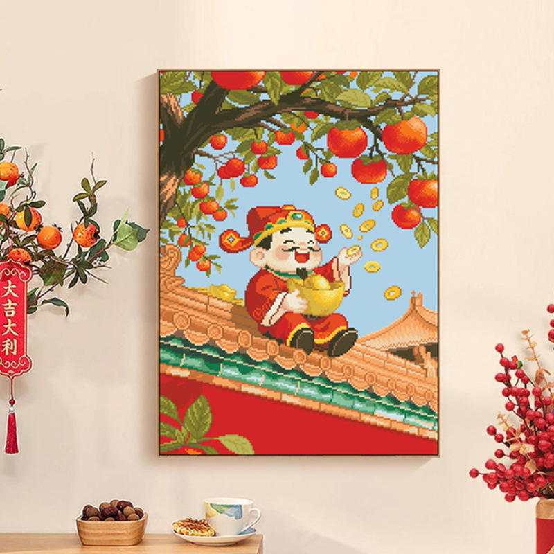 正品精准印花十字绣2025新款线绣客厅刺绣财神爷手工刺绣画简单