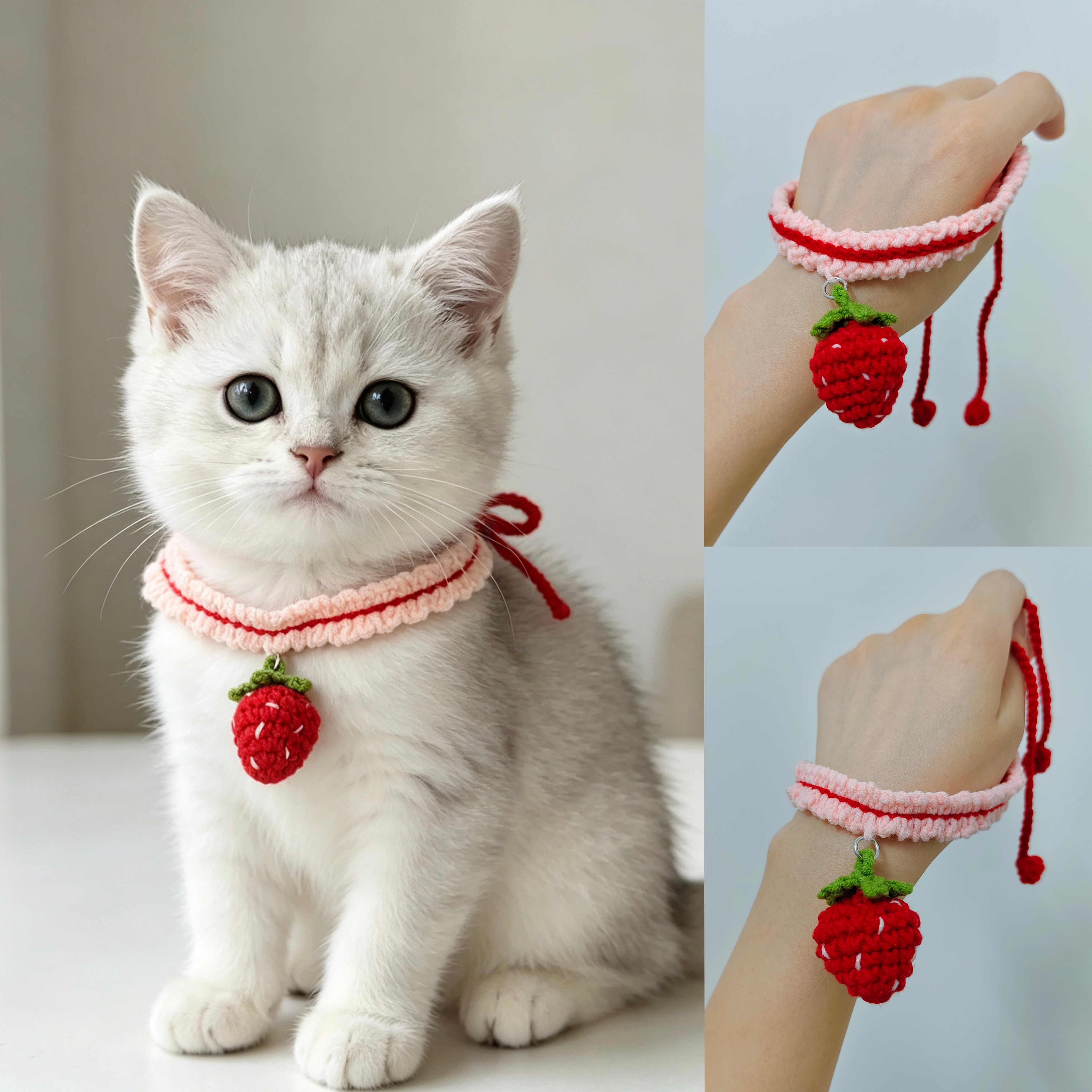 水果系列手工钩织娃用草莓围脖宠物项圈猫猫狗狗可爱饰品拍照道具