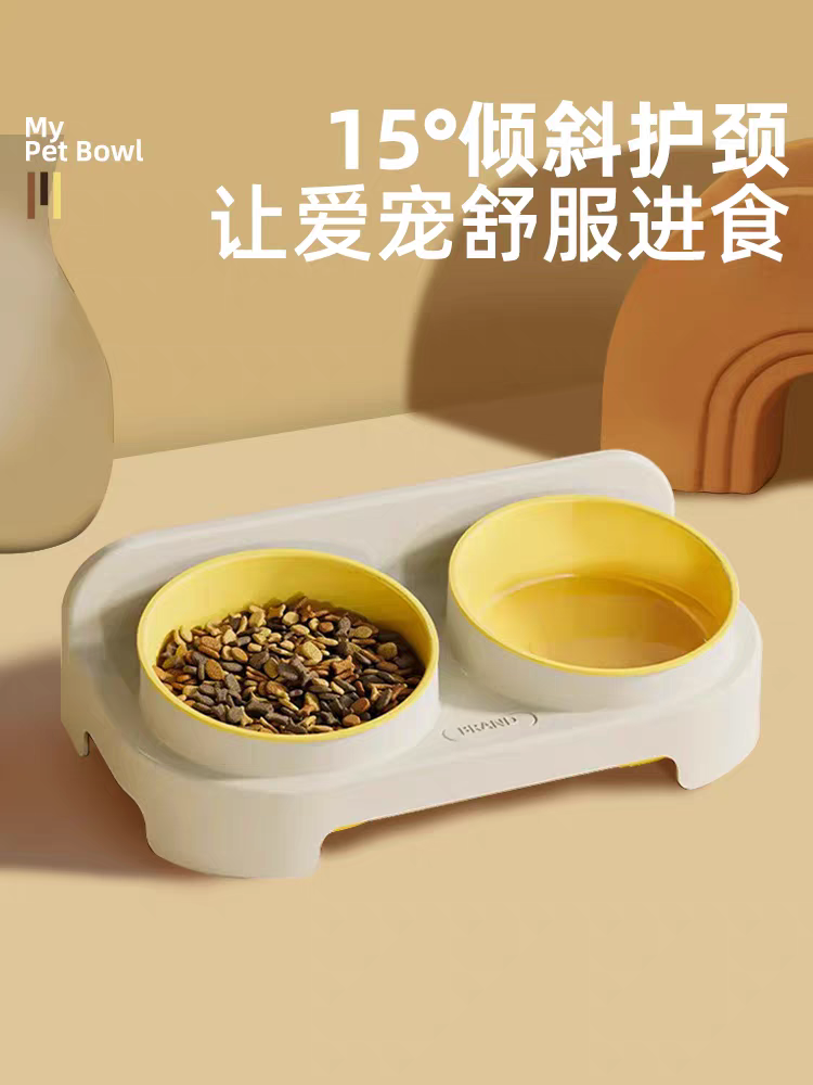 狗食碗环保狗食盆猫咪饭碗双碗斜口猫碗喝水喂食碗保护颈椎防打翻