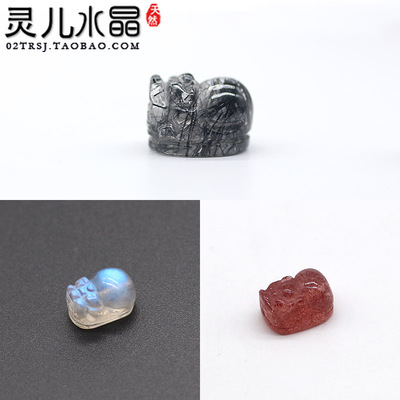 【原石雕刻】6A天然正品拉长石月光石蓝彩光貔貅黑发晶草莓手链坠