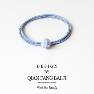 简约蓝色格子布扣子橡皮筋发圈女扎头发高弹力头绳发饰