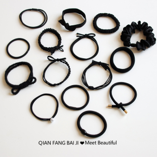 15根黑色简约好用头绳加粗高弹力发绳不伤发橡皮筋女扎头发圈皮套
