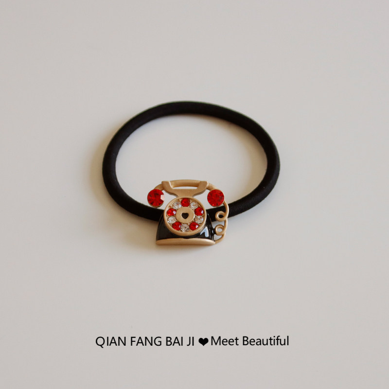 原创老式电话镶钻发绳高级金属质感发圈扎头发头绳发饰头饰女