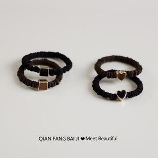 爱心小肠圈百搭方块皮筋高弹力扎头发绳头饰女简约发圈头绳女头饰