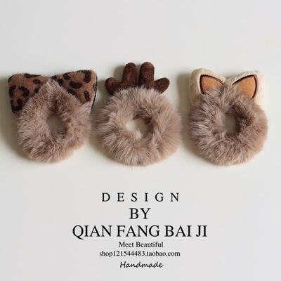 可爱兔耳朵毛绒发圈女丸子