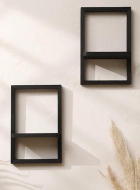 波西米亚木质黑色门框型状壁挂花盆置物架 简约家居民宿卧室装饰