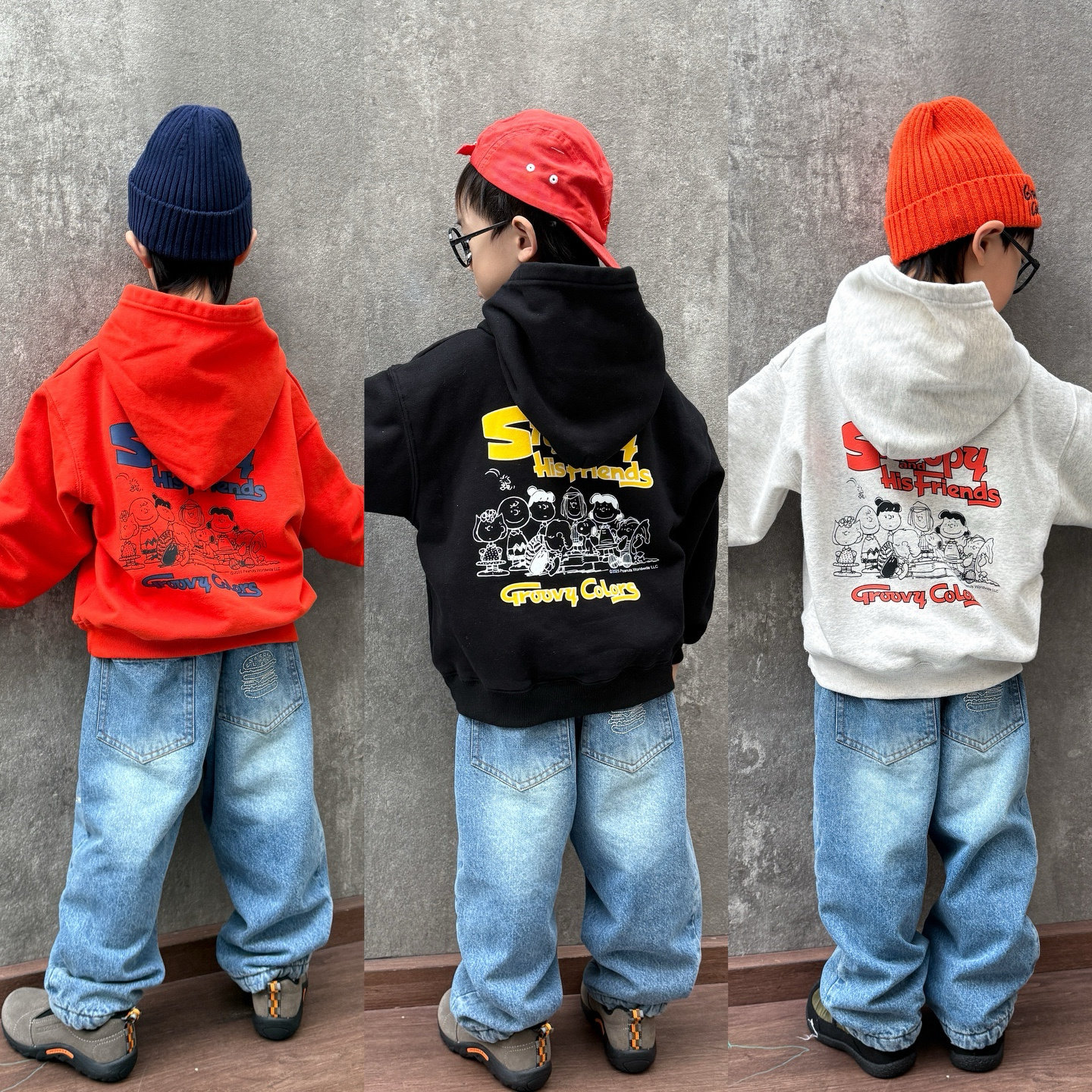 小豆仔冬款日系儿童卡通印花连帽加绒卫衣男女童百搭加厚保暖帽衫