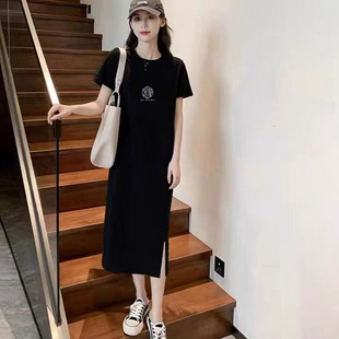2026春夏新款纯棉短袖T恤裙女韩版宽松休闲大码中长款连衣裙上衣