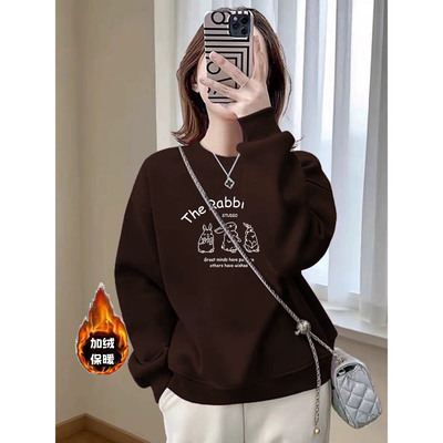 纯棉加厚加绒圆领卫衣女2025新款爆款宽松休闲时尚洋气上衣春秋冬