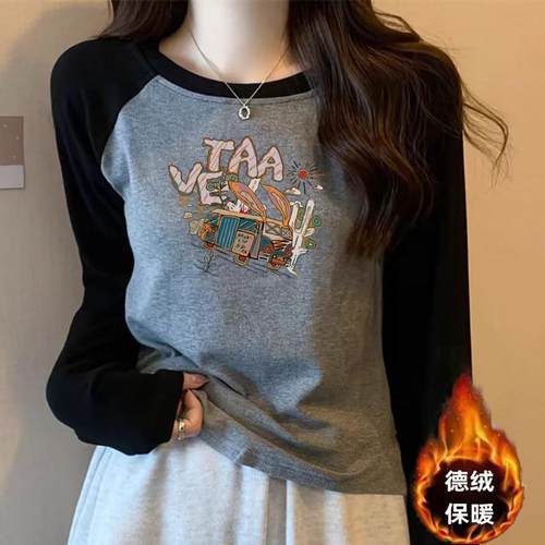 秋冬2025新款德绒韩版内搭打底衫长袖T恤女显瘦百搭保暖插肩上衣 - 封面