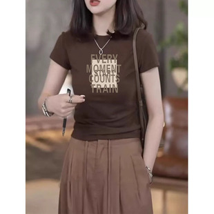 纯棉辣妹修身 T恤女2026春夏新款 显瘦正肩上衣ins 复古时髦短袖 美式