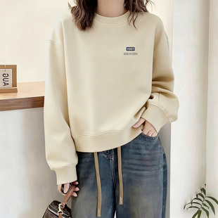 休闲上衣 长袖 2025新款 春秋冬棉质圆领卫衣女加绒加厚宽松显瘦时尚