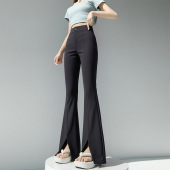 高腰显瘦小个子黑色开叉马蹄微喇裤 高级通勤西装 夏季 新款 子 喇叭裤