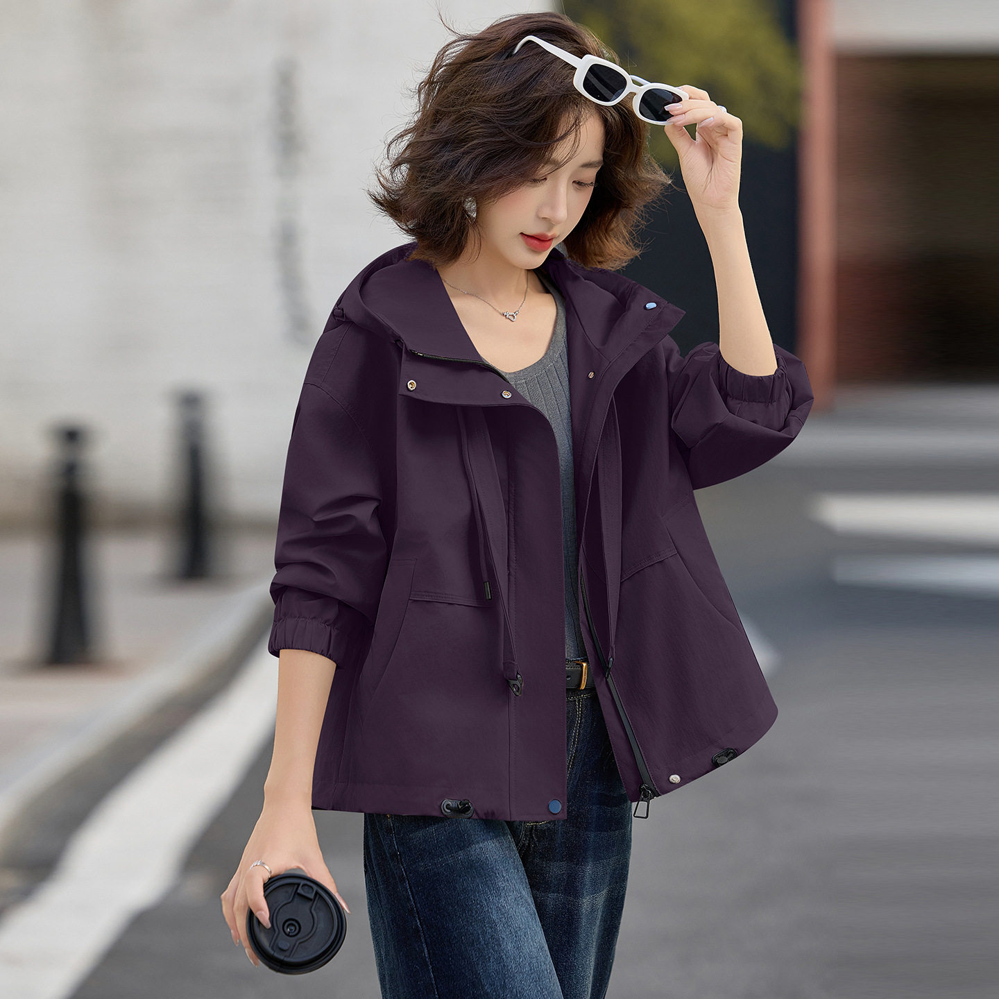 2025秋装新款外套女时尚连帽外套女韩版外套女上衣宽松休闲促销