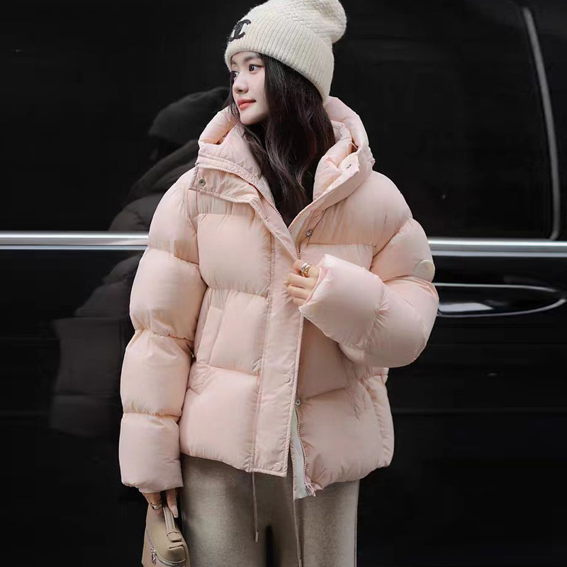连帽加厚袖标韩版羽绒服女时尚长短款羽绒服女保暖泡芙情侣面包服