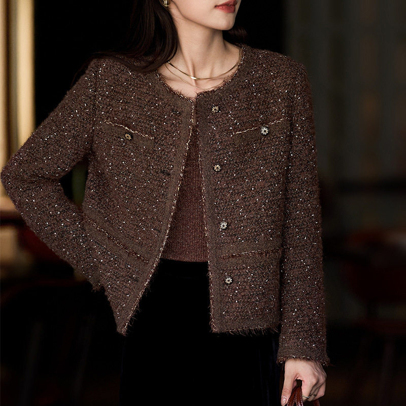 爆款外套女小香风外套女重工编织粗花呢羊毛短外套女秋冬新款促销