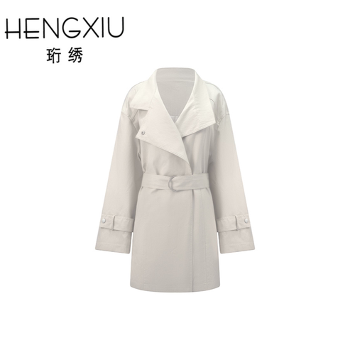 【一一专享】珩绣韩版立领D字扣设计显瘦外套风衣女250846