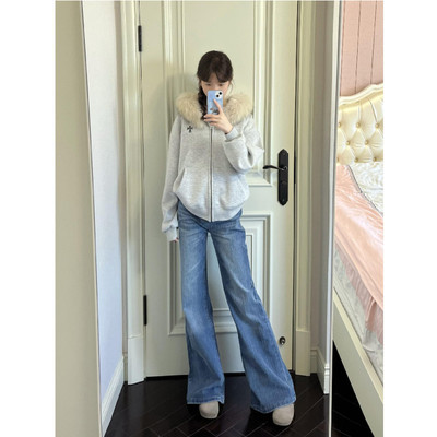 加长版不贴腿辣妹微喇牛仔裤女