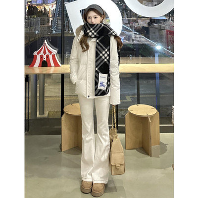 高个子加长美式双扣微喇牛仔裤女