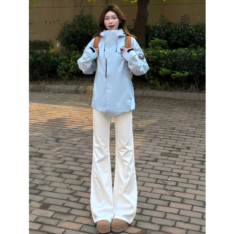 加长版白色低腰直筒微喇裤女修身图片