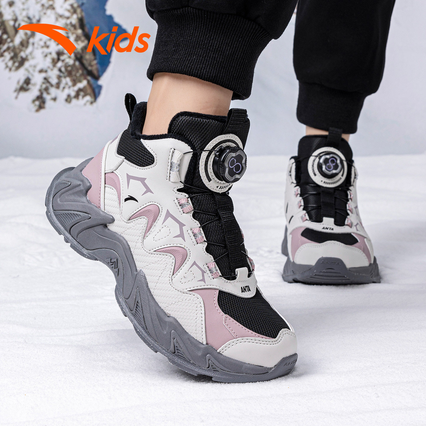 安踏童鞋女童棉鞋冬季新款加绒鞋二棉鞋儿童运动鞋中大童保暖女鞋