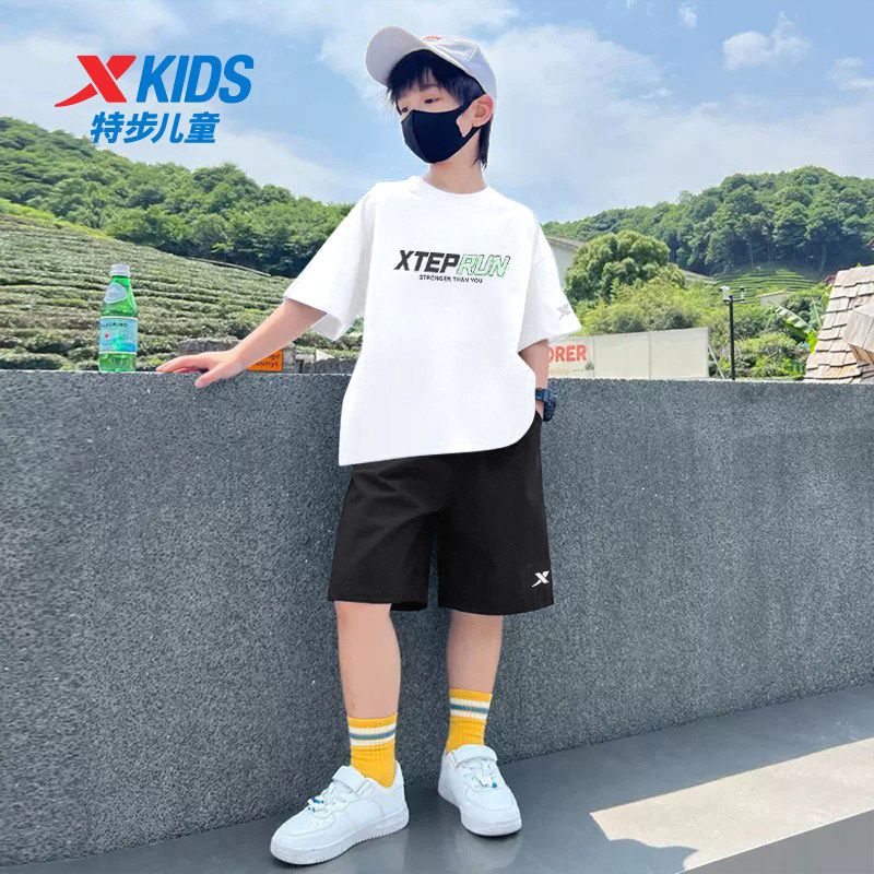 特步童装男童夏装2026新款套装儿童时髦帅气套装中大童速干运动服
