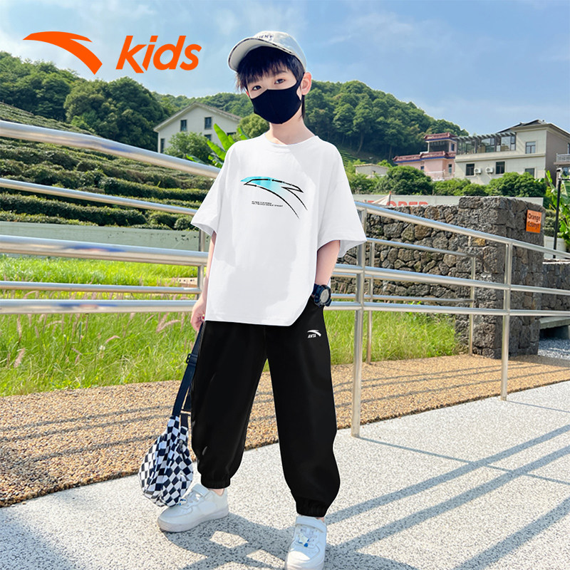 安踏童装男童时髦洋气套装2026春季新款儿童短袖长裤大童学生夏装