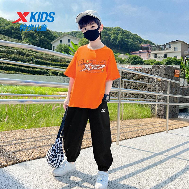 特步童装男大童速干套装2025秋季新款青少年短袖长裤套装儿童夏装