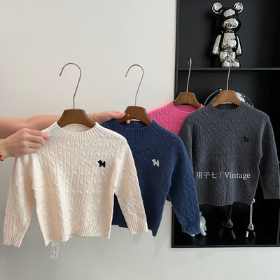 XX2415日韩童装春秋儿童莫代尔棉线刺绣小狗 亲子毛衣无缝工艺