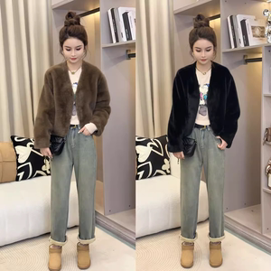 保暖一体毛绒开衫外套女冬装2023加厚高端小个子短款仿水貂毛上衣