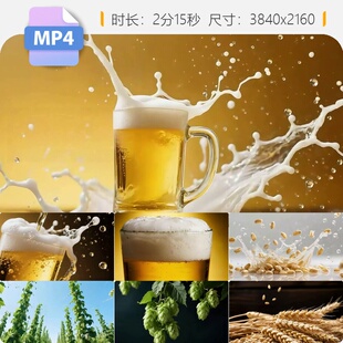 高清啤酒花精酿冰镇倒金色液体泡沫飞溅工业青岛百威广告视频素材