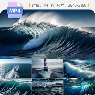 高清海浪乘风破浪巨浪滔天帆船航行气势磅礴扬帆起航视频素材