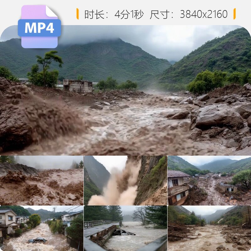 高清暴发洪水洪涝灾害地质山体滑坡泥石流山洪抢险破坏震视频素材