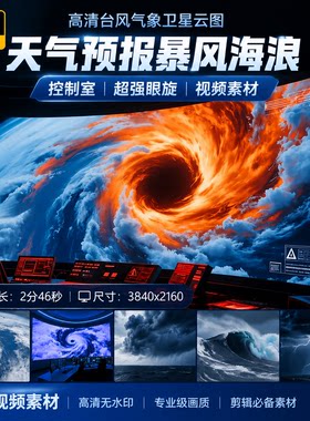 高清台风气象卫星云图天气预报暴风海浪控制室超强眼旋视频素材