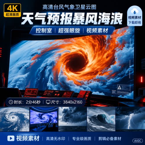 高清台风气象卫星云图天气预报暴风海浪控制室超强眼旋视频素材