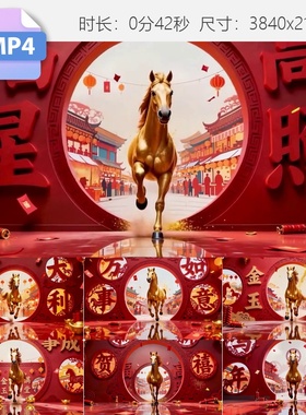 高清2006马年金玉满堂贺岁新春片头动画红色中国风视频素材